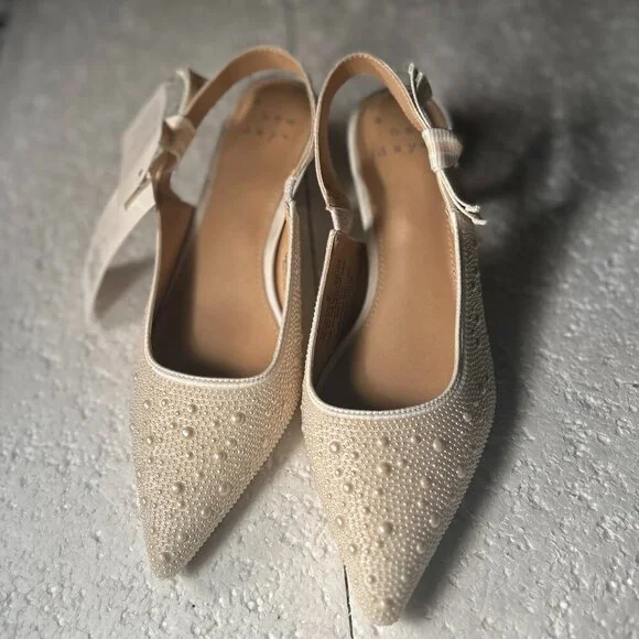 a new day NWT Milan Pearl Embellished Ivory Slingback Heels Bridal Formal Dressy - Picture 5 of 6